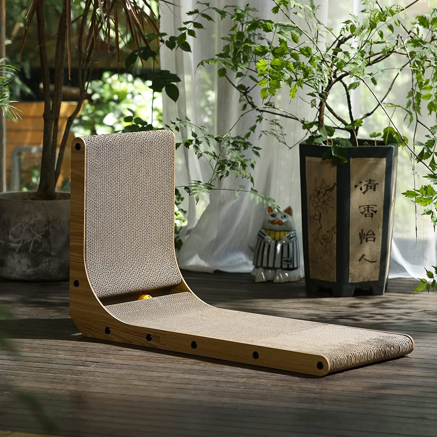 Rascador de Pared para Gatos en L - 68 cm, Cartón Resistente con Pelota de Juego, para Gatos de Interior