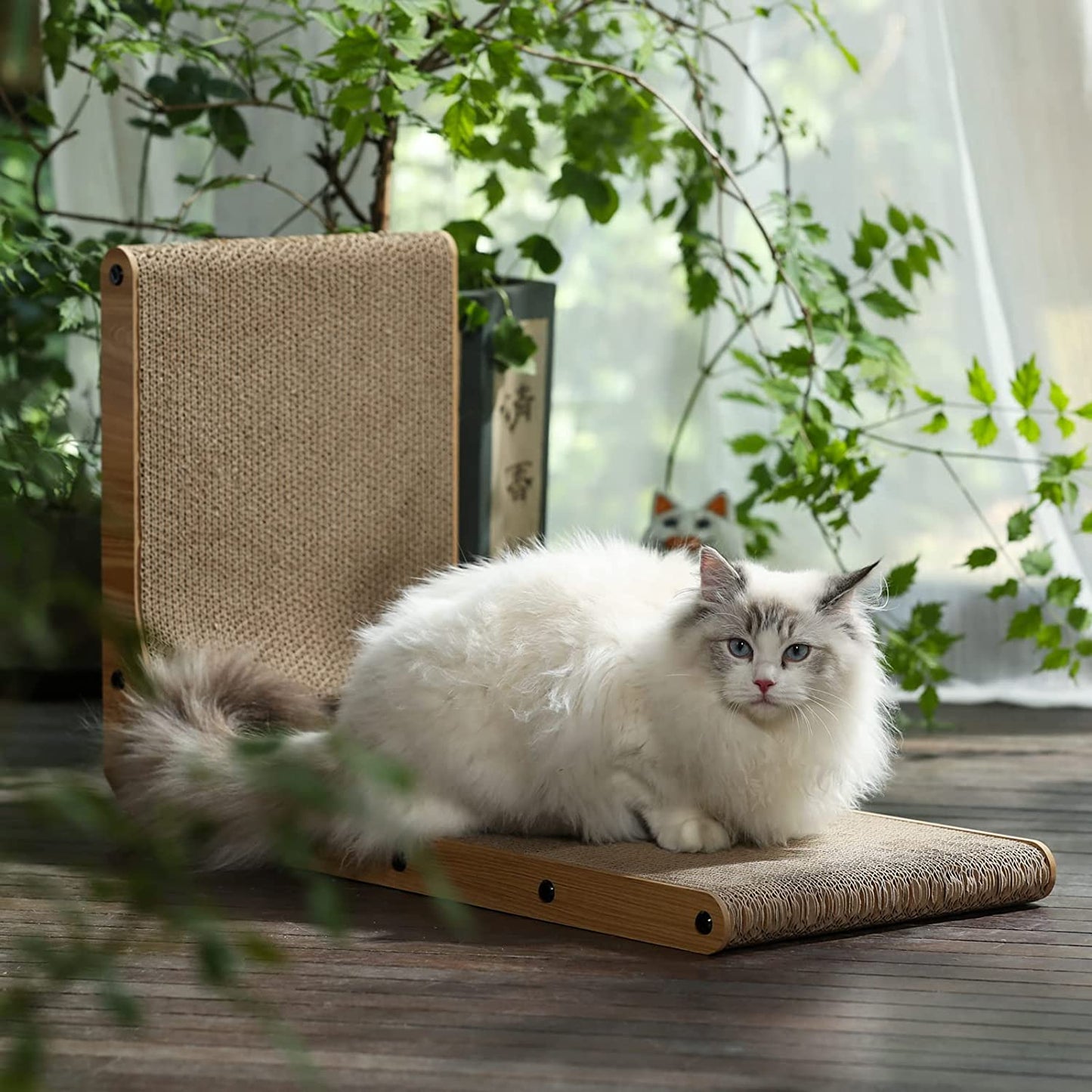 Rascador de Pared para Gatos en L - 68 cm, Cartón Resistente con Pelota de Juego, para Gatos de Interior