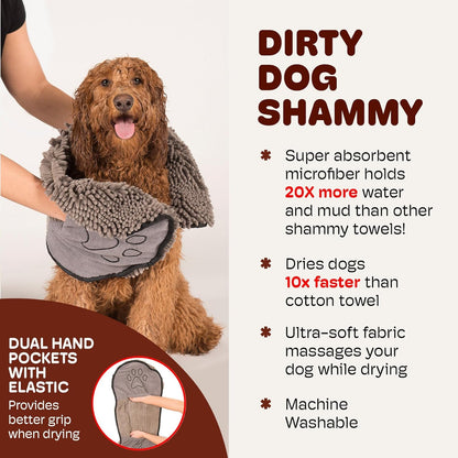 Toalla Ultra Absorbente para Perros - Secado Rápido Antimicrobiana con Bolsillos para las Manos, 79x33 cm, Gris