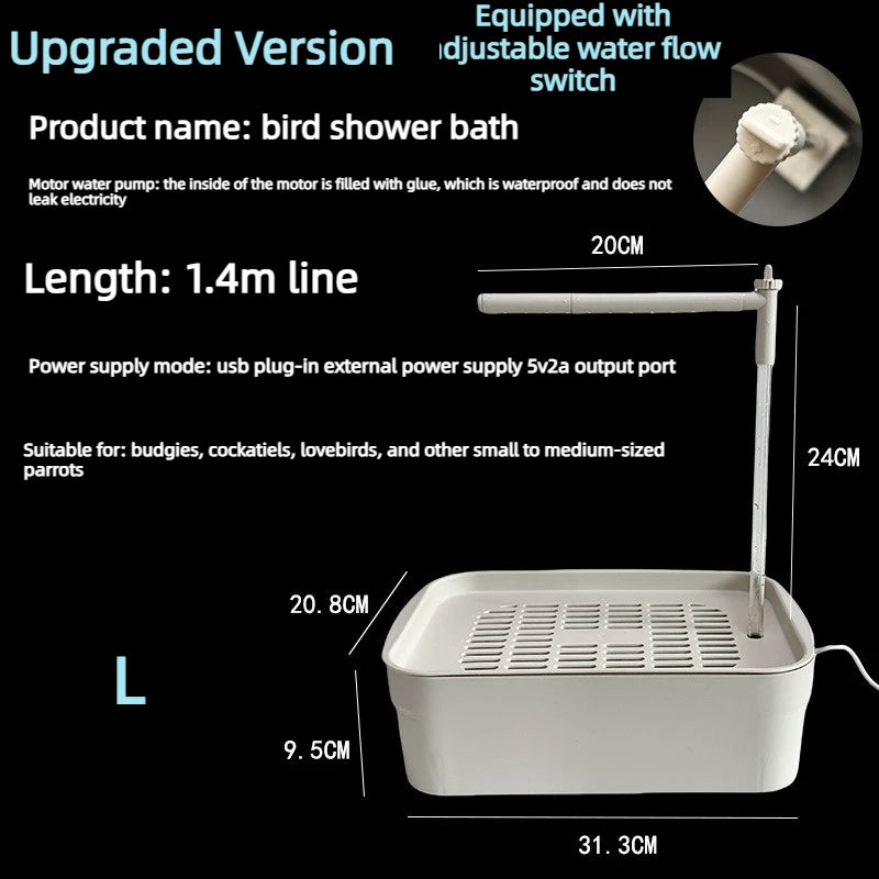 Bañera Automática para Pájaros - Bañera de Sobremesa con Circulación de Agua para Loros y Aves, Carga USB