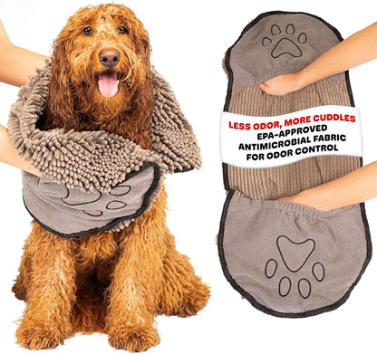 Toalla Ultra Absorbente para Perros - Secado Rápido Antimicrobiana con Bolsillos para las Manos, 79x33 cm, Gris