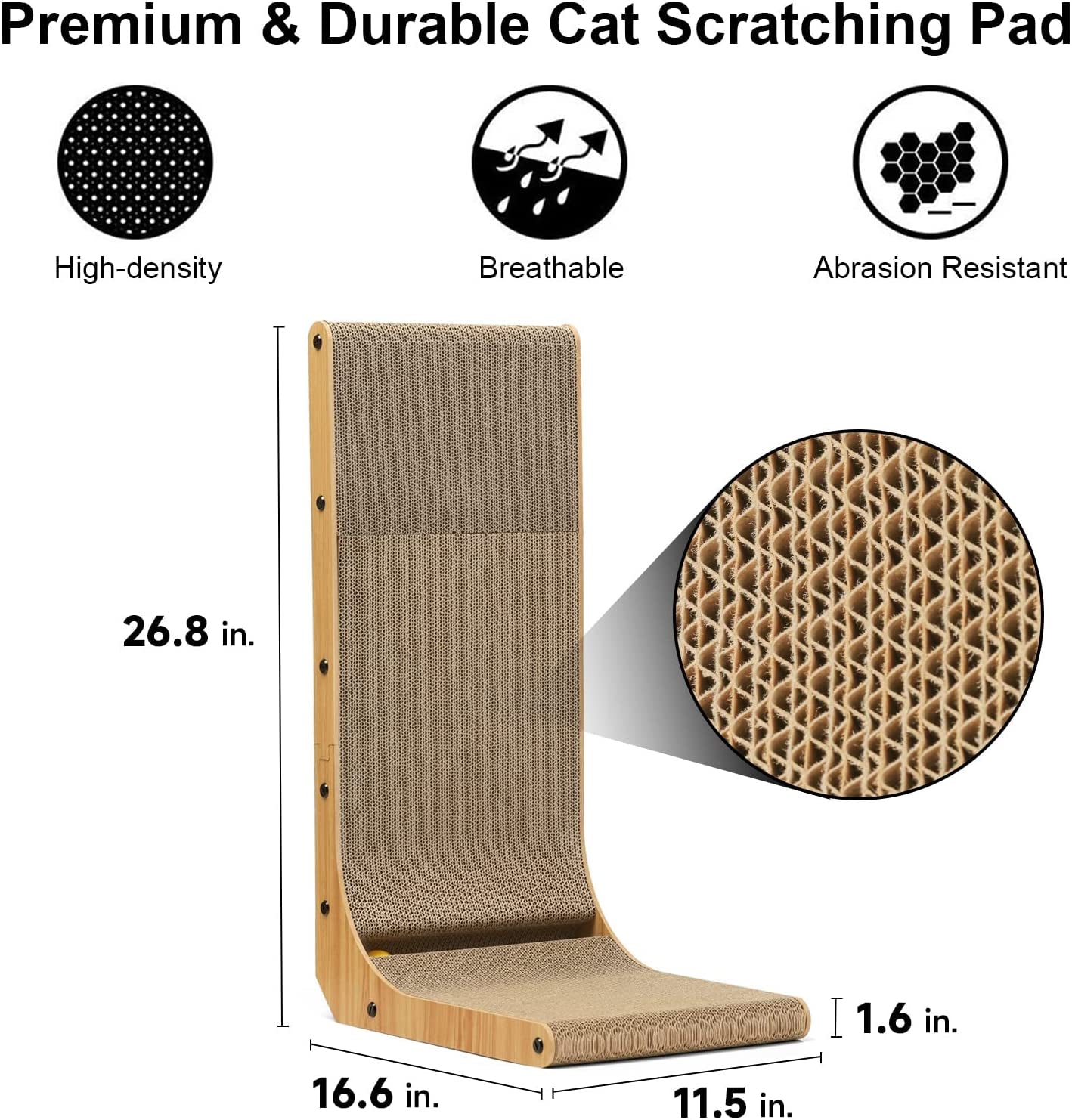 Rascador de Pared para Gatos en L - 68 cm, Cartón Resistente con Pelota de Juego, para Gatos de Interior