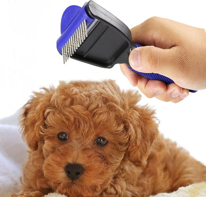 Cepillo Deslanador para Perros y Gatos - Peine Antinudos 2 en 1, Cabezal Doble para Desenredar y Eliminar Pelo Muerto