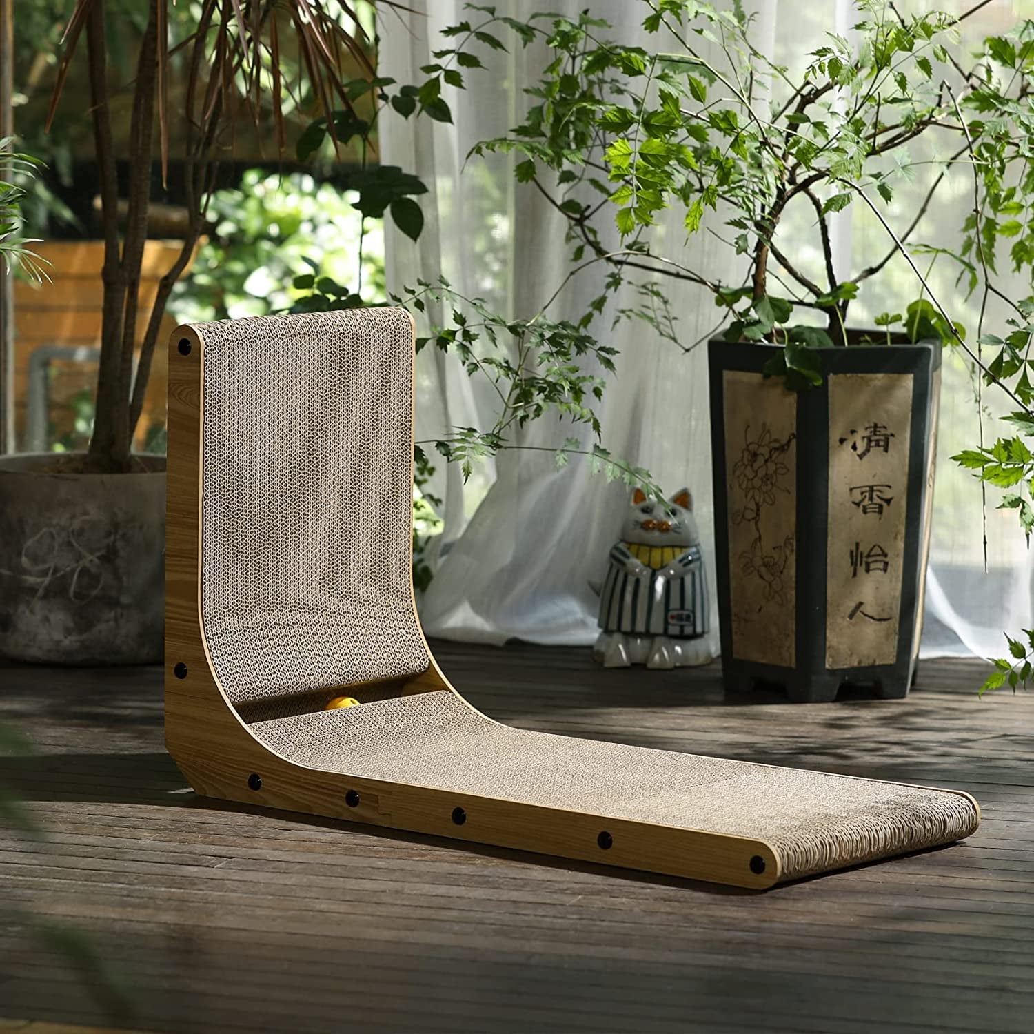 Rascador de Pared para Gatos en L - 68 cm, Cartón Resistente con Pelota de Juego, para Gatos de Interior