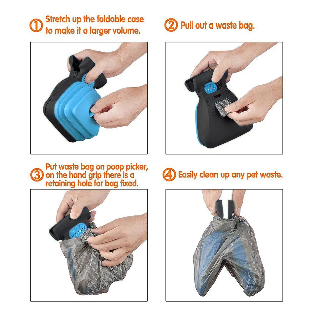 Recogedor de Excrementos Plegable para Perros - Pala de Viaje con Rollo de Bolsas Biodegradables Incluido 