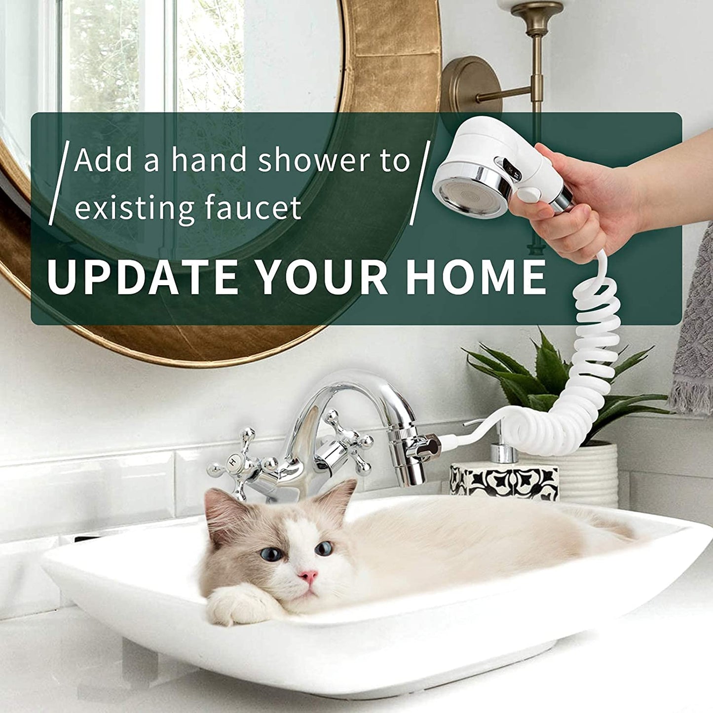 Alcachofa de Ducha Adaptable al Grifo - Manguera Extensible 3m para Bañar Mascotas, Bebés y Uso en Cocina o Baño