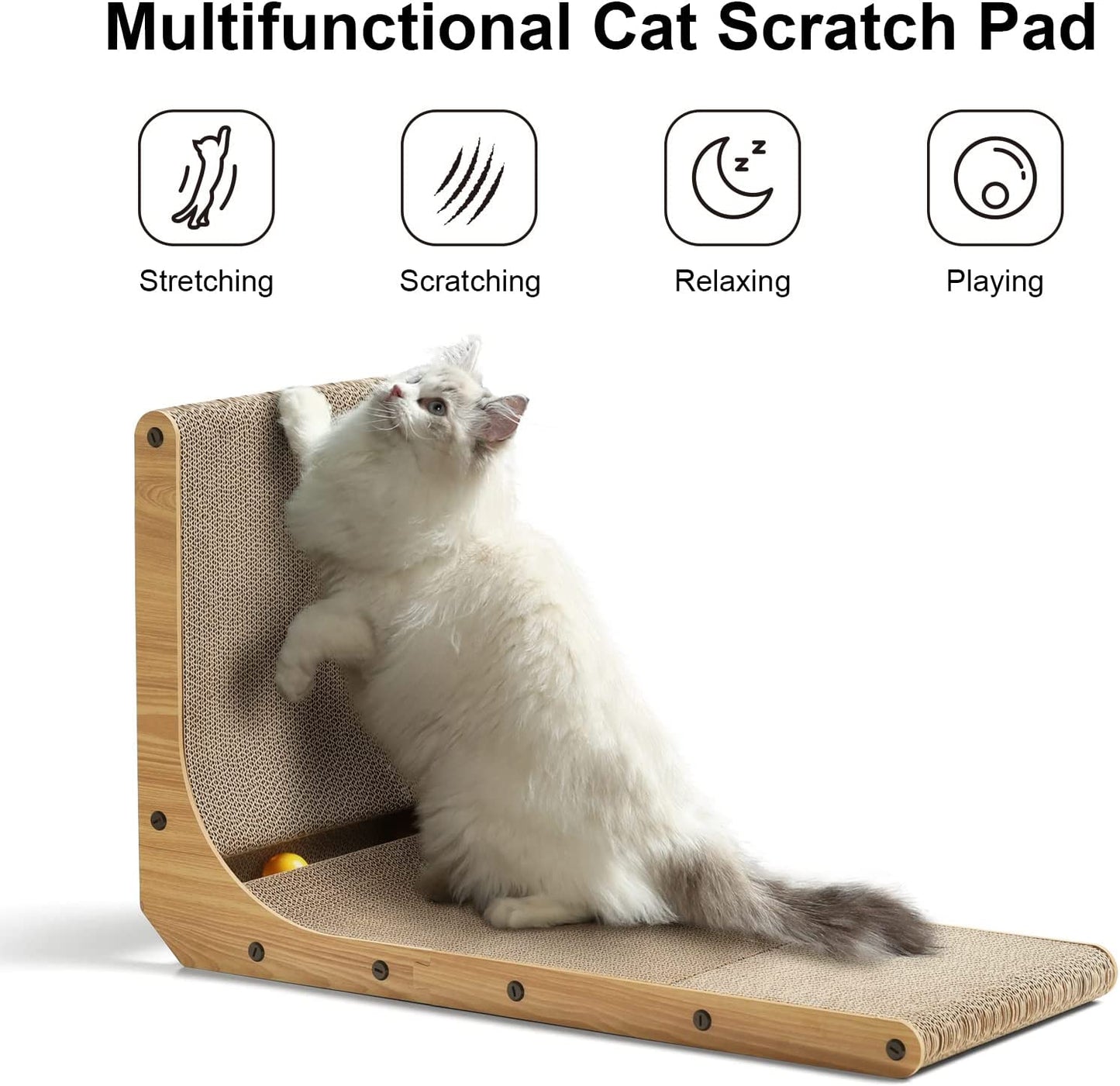Rascador de Pared para Gatos en L - 68 cm, Cartón Resistente con Pelota de Juego, para Gatos de Interior
