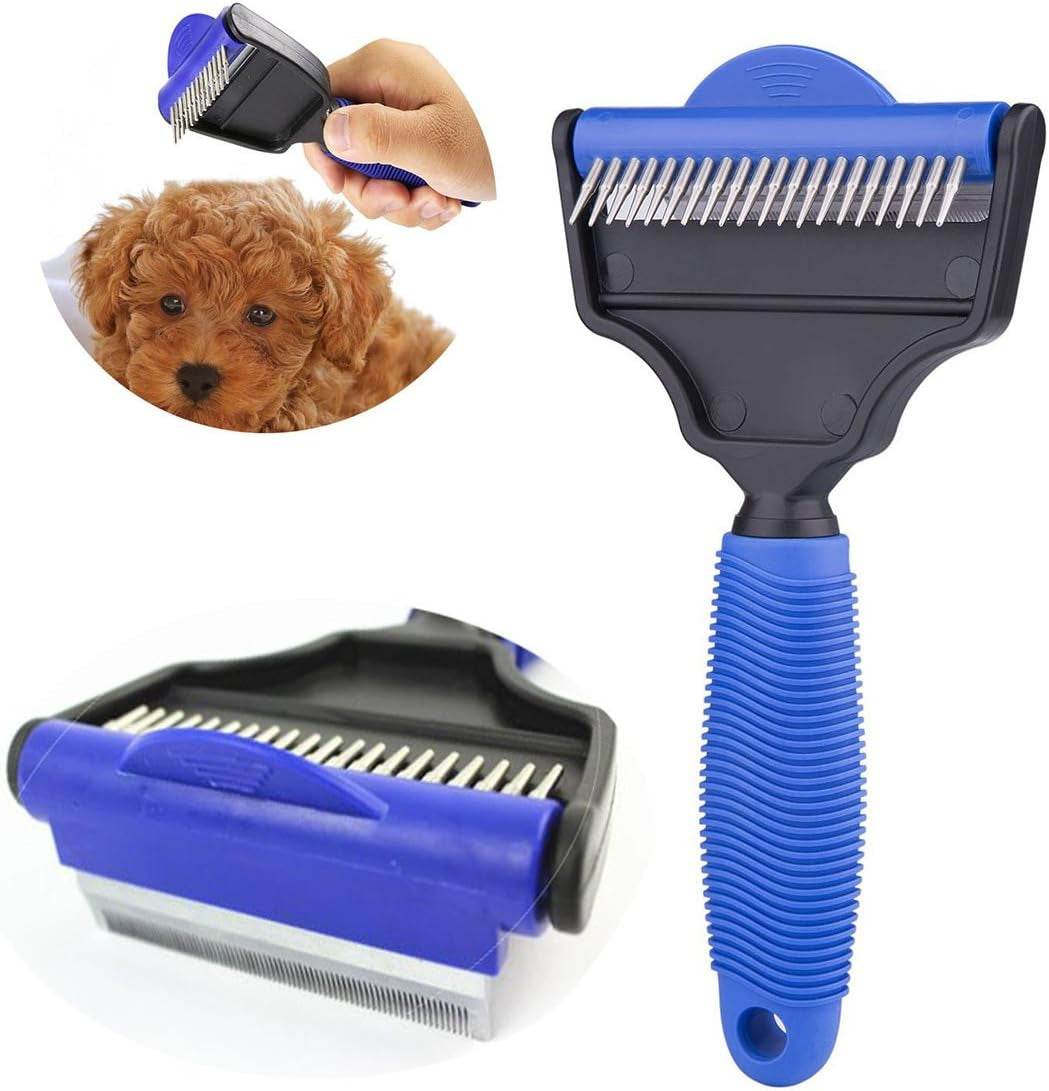 Cepillo Deslanador para Perros y Gatos - Peine Antinudos 2 en 1, Cabezal Doble para Desenredar y Eliminar Pelo Muerto
